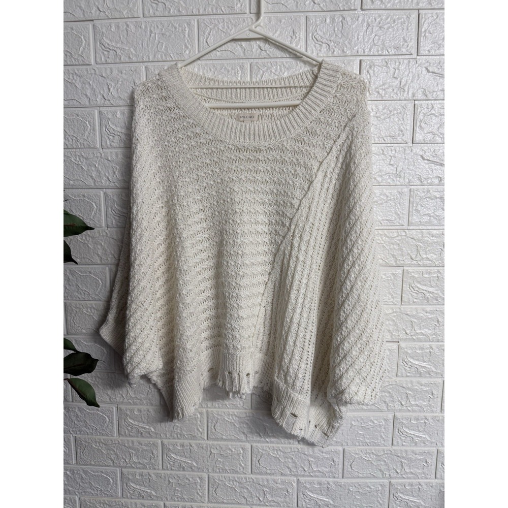 Pilcro Oversized Knit Sweater Womens L Cream Dolman Sleeve Open Knit Pullover